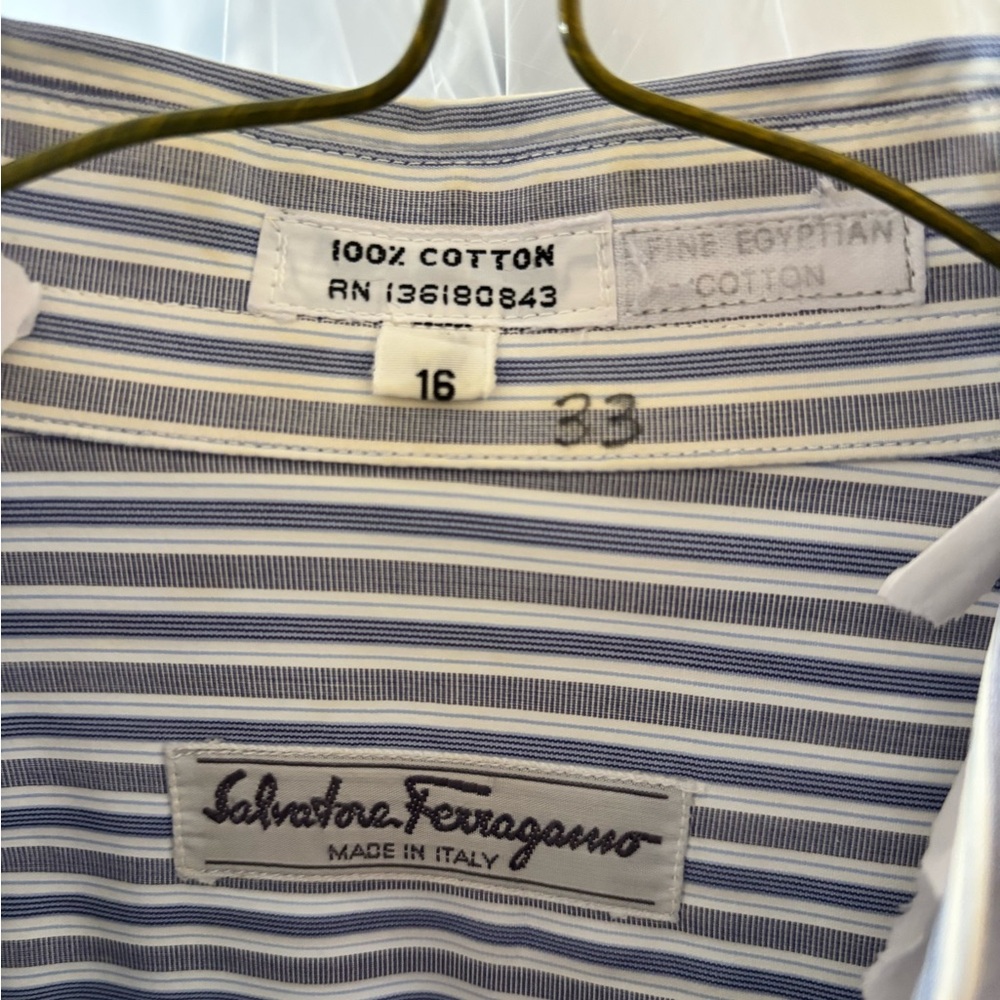 Salvatore Ferragamo White and Blue Striped Shirt